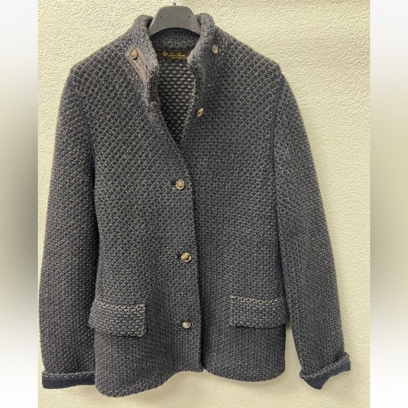 Loro Piana textured knit cashmere leather military jacket blazer cardigan - Picture 9 of 15